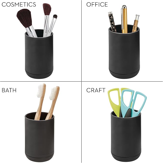 iDesign Toothbrush Holder for Normal Toothbrushes,Spin Brushes,and Toothpaste,The Cade Collection - 3" x 3" x 4. 5",Matte Black,(Pack of 12)