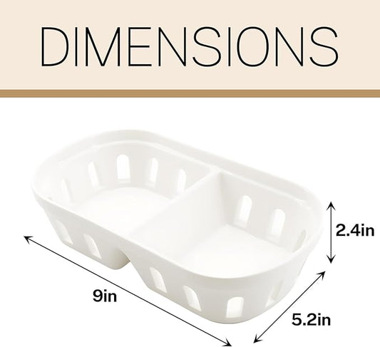 KBVASOTZ Ceramic Berry Basket, 2 in 1 Square Fruit Bowl with Holes, Ceramic Colander for Kitchen, Refrigerator, Counter, Holds Berries, Strawberries, Grapes, Cherries, Vegetables (White)