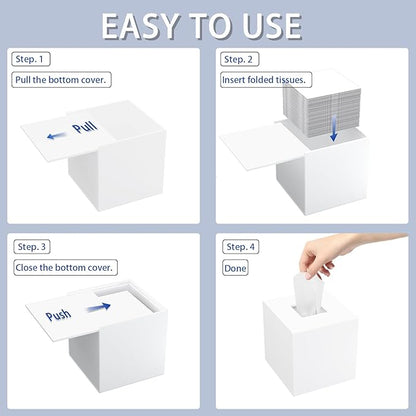 PITBVO Acrylic Tissue Box Cover, White Square Tissue Box Holder, Facial Napkin Dispenser for Bathroom Kitchen Bedroom Office Hotel Use