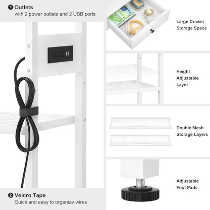 Ecoprsio Entryway Table with Outlets and USB Ports, Console Table with 2 Drawers, Small Sofa Table with Storage Shelves for Living Room, Couch, Hallway, Foyer, Kitchen Counter, 32'', White