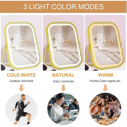 YEKKOPT Rechargeable Vanity Mirror with Lights, Lighted Makeup Mirror with Lights,Smart Touch Control Dimmable 3 Modes Light