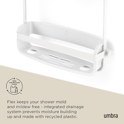 Umbra Flex Hanging Shower Caddy with 2 Shelves, Bathtub Shelf and Bathroom Organizer, White