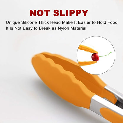 2 Pack Silicone Kitchen Tongs – 9" & 12" Set, Heat Resistant up to 500°F, Non‑Stick Cookware Safe, Wavy Silicone Tips, BPA Free, Locking Clip & Hanging Loop, Orange