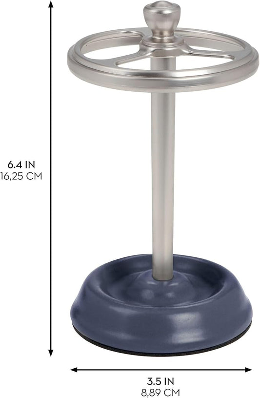 iDesign 3-Section Toothbrush Holder for Bathroom - Toothbrush Stand for Countertop, Navy/Brushed Nickel