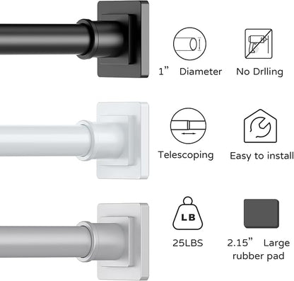UIOSANRT Tension Shower Curtain Rod 31-92 Inches Non-Slip Shower Rod Tension Mounted No Drill Black Shower Curtain Rods Spring Tension Rod for Windows Bathroom