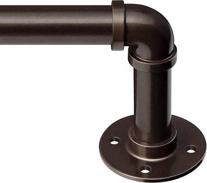 Zeerobee Curtain Rods for Windows 66 to 120, 1 Inch Industrial Wrap Around Antique Bronze Curtain Rod, Indoor/Outdoor Room Divider Adjustable Drapery Pole, 66"-120"