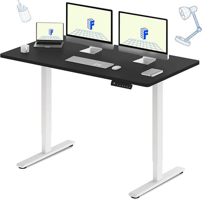 FLEXISPOT E3 Dual Motor 60 x 24 Electric Standing Desk Sit Stand Up Desk, Holds 220 lbs, Adjustable Height w/Memory Presets, One-Piece Black Desktop & White Frame, Ships in 2 Boxes