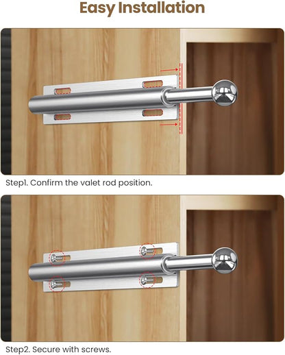 Supforce 2 PACK Valet Rod for Closet Pull Out, Retractable Slide Out Valet Rod Closet Organization, 12" Aluminum Valet Clothing Hanger Rods Perfect for Suits, Freshly Pressed Clothes, White