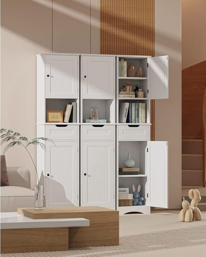 Gizoon 67" H Tall Bathroom Storage Cabinet, Narrow Storage Cabinet with 2 Doors & Drawer, Towel Cabinet with Freestanding Adjustable Shelves for Small Spaces, Kitchen, Living Room, Anti-Tipping, White