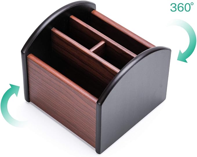 MaxGear Remote Control Holder Caddy, Wooden Desk Organizer with 4 Compartments, Multifunctional Storage for Remote Controls, TV & Office Supplies, Ideal for Tabletop