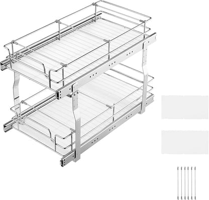 VEVOR Pull Out Cabinet Organizer, 12"W x 21"Dx15.2"H Heavy Duty Slide Out Pantry Shelves, Chrome-Plated Steel Roll Out Drawers for Home,13.5"Wx22"Dx19"H Inside Kitchen Cabinet, Bathroom, Under Sink