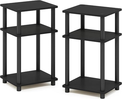 Furinno Just 3-Tier Turn-N-Tube End Table / Side Table / Night Stand / Bedside Table with Plastic Poles, 2-Pack, Americano/Black
