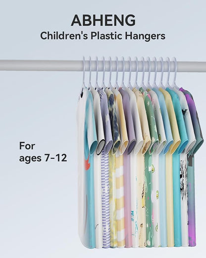 Plastic Kids Hangers, Pack of 60, Ultra Slim Closet Hangers, Non-Slip, Space-Saving, Sturdy, 14" W x 7" H (for Children Aged 7-12 Years), Light Blue, UAPY0760L