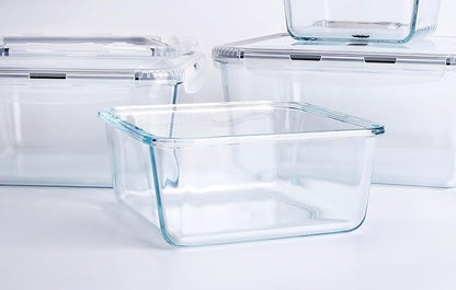Extra Large Glass Storage Containers with Lids, Set-8-Piece Lunch Containers, Ideal for Storing Food, Vegetables, Fruits, Baking Cake & lot of other Tasty Food (Square)