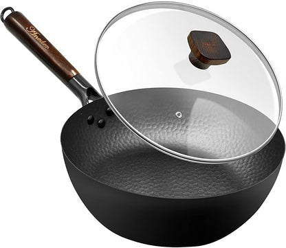 Frying Pan with Lid Skillet Nonstick 10 inch Carbon Steel Wok Pan Woks and Stir Fry Pans for Electric,Induction and Gas Stoves