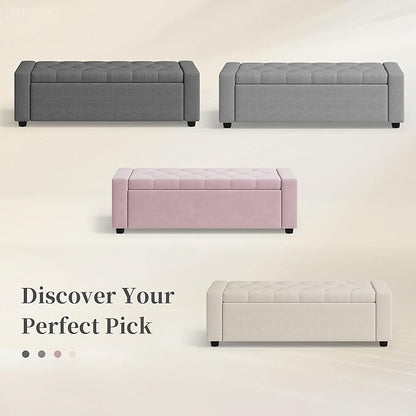 Storage Ottoman Bench,Large Entryway Ottoman with Storage, Rectangular Bench with Cushion and Safety Hinge for Living Room Bedroom