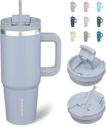 BJPKPK Tumbler With Handle 30 oz Stainless Steel Insulated Tumbler With Lid And Straw For Water Or Ice Coffee,Modern Blue