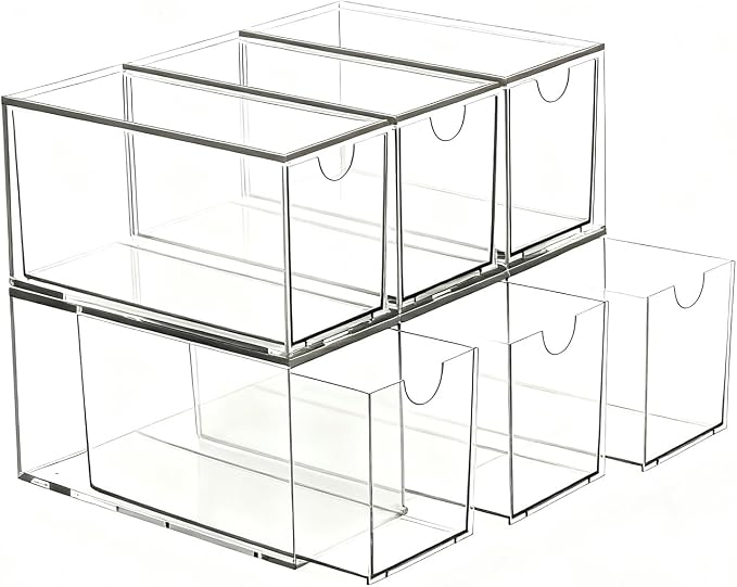 6 Pack Stackable Tea Bag Organizer Drawers – Clear Acrylic Tea Bag Holder for Cabinet, Drawer, Pantry, Countertop – Kitchen Tea Storage Container