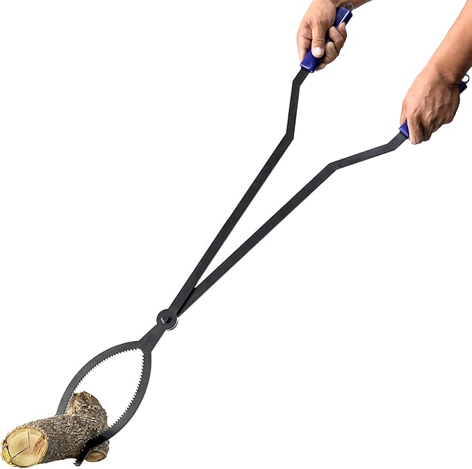 CKLT 40in Heavy Duty Fire Tongs Firewood Grabber Tool with Scissor Shape Serrated, Log Claw Tongs for Bonfire Campfire Fire Pit Outdoor Indoor Log Grabber Rustproof Safely Moves Firewood