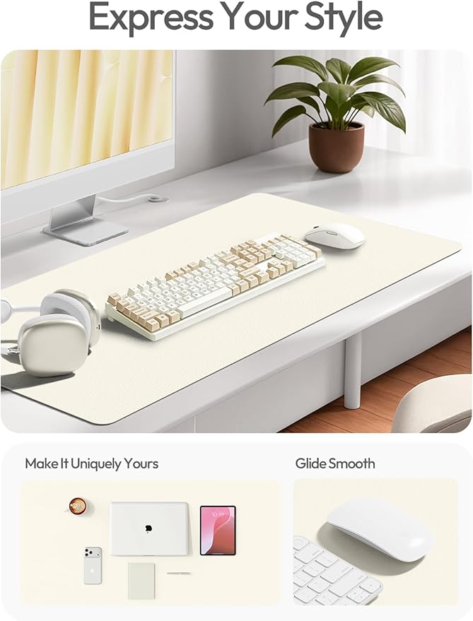 YSAGi Leather Desk Protector, Office Mat, Large Mouse Mat, Non-Slip PU Leather Blotter, Laptop Desk Mat, Waterproof Writing Pad for Office and Home(Cream, 42" x 17.2")