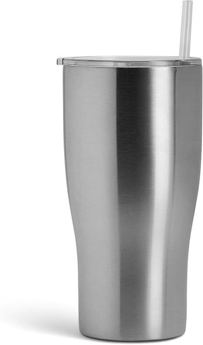 makerflo Destash 30 oz, 25 Pack Tumbler, Stainless Steel Insulated Curve Travel Tumbler with Clear Splash Proof Lid and Straw for Coffee, Tea, Shakes, Smoothies, Wine, Water, Hot Cold Drinks, Silver