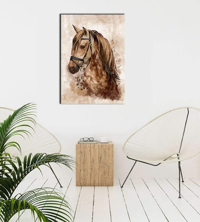Abstract Wall Art Horse Canvas Pictures Watercolor Painting Prints Modern Abstract Animal Vintage Canvas Artwork Rustic Contemporary Wall Art Framed Ready to Hang 16x24IN