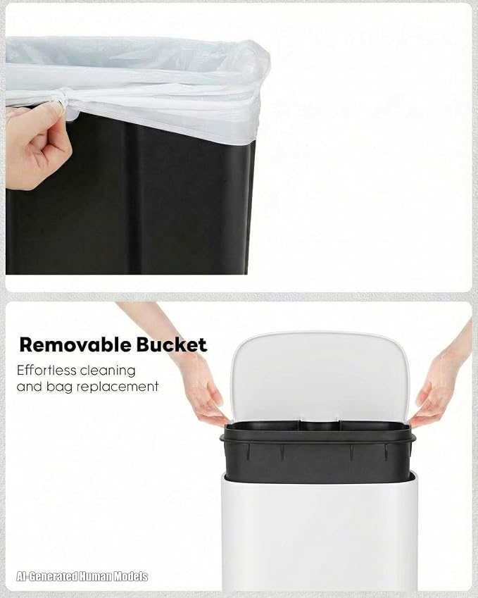 ComfyCorner 13.2+1.3 Gallon Trash Can Combo Set, Stainless Steel Garbage Bin with Pedal, Removable Inner Waste Bucket, Anti-Fingerprint, Soft-Close Locking Lid Dustbin for Kitchen, Bathroom, Office