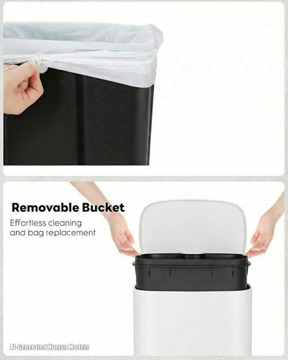 ComfyCorner 13.2+1.3 Gallon Trash Can Combo Set, Stainless Steel Garbage Bin with Pedal, Removable Inner Waste Bucket, Anti-Fingerprint, Soft-Close Locking Lid Dustbin for Kitchen, Bathroom, Office