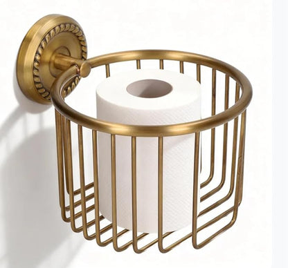 Brass Toilet Paper Holder, Wall Mounted Toilet Paper Holder Vintage Bathroom Roll Basket Antique Tissue Storage Basket for Bathroom