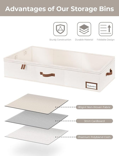 StorageWorks Under Bed Storage Containers with Handles and Label Holder, 2 Pack Ultra-thick Fabric Underbed Bins, Closet Organizer for Clothes, Blankets, Sweater