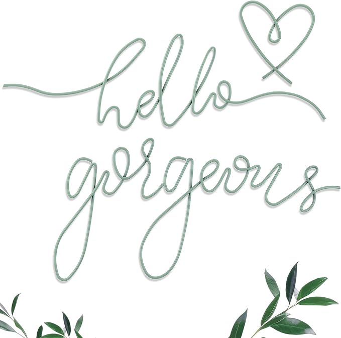 Hicarer Hello Gorgeous Metal Wall Art Decor Minimalist Decoration Metal Hello Gorgeous Decorative Sign for Living Room Office Bedroom Hotel Home Wall Decoration(Green,Classic Style)