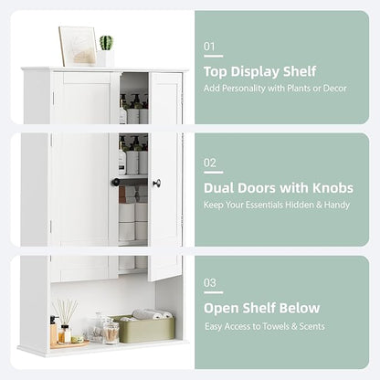 Bathroom Wall Cabinet 24"x30", Painted White Medicine Cabinet W/Adjustable Shelf, Easy Assembly Laundry Wall Cabinet Above Toilet Storage Cabinet Wall Mounted, Over the Toilet Storage Cabinet