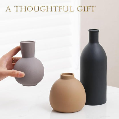 Ceramic Vase Set of 3 - Handcrafted Ceramic Vases for Home Decor & Shelf - Modern Farmhouse Decor for Kitchen, Office, Bedroom & Living Room Decorative Objects for Mantel, Table Centerpieces