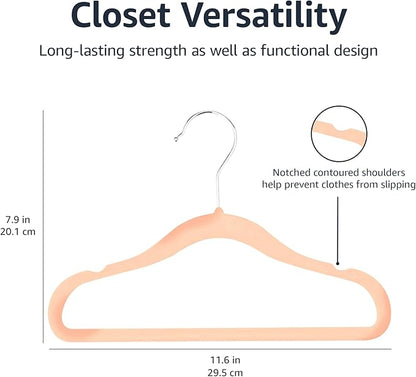 Amazon Basics Kids Velvet, Non-Slip Clothes Hangers for Infant and Toddler, 11.6 in (for baby clothes), Pack of 50, Blush