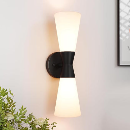 Bathroom Wall Sconce, Modern Indoor Vanity Light Fixtures 17", Up Down Lighting, Wall Mount Lamp for Living Room Bedroom Hallway Stairway Fireplace Mirror E26 Base 1PC White&Black