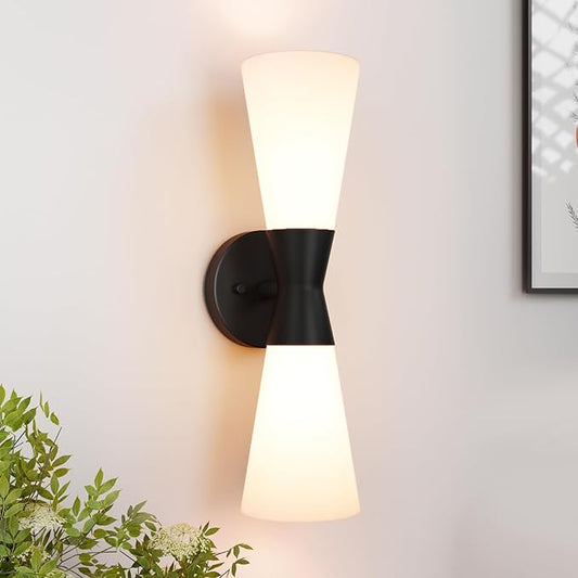 Bathroom Wall Sconce, Modern Indoor Vanity Light Fixtures 17", Up Down Lighting, Wall Mount Lamp for Living Room Bedroom Hallway Stairway Fireplace Mirror E26 Base 1PC White&Black