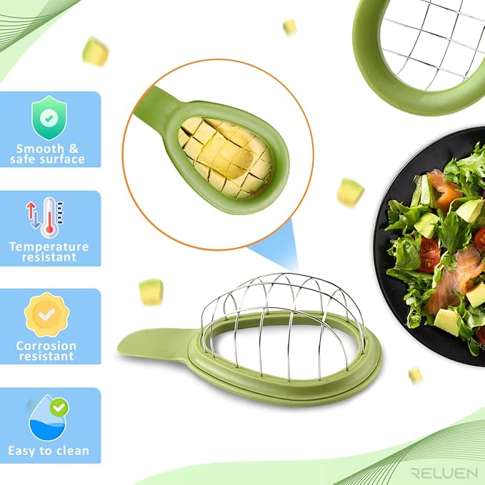 Avocado Slicer Tool - 3.2 x 6.3 Inches Avocado Cuber Tool with Ergonomic Handle, Easy to Use and Clean, Food-Grade Plastic and Stainless Steel, Good for Salads, Guacamole, or Smoothie