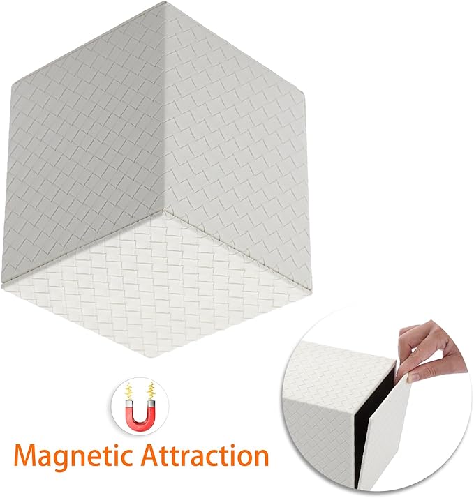 Sumnacon Tissue Box Cover Square Tissue Box Stylish PU Woven Lozenge Pattern Tissue Box Holder with Magnetic Bottom,Cube Leather Tissue Cover for Living Room Bathroom Table Desk Home Office Car,White