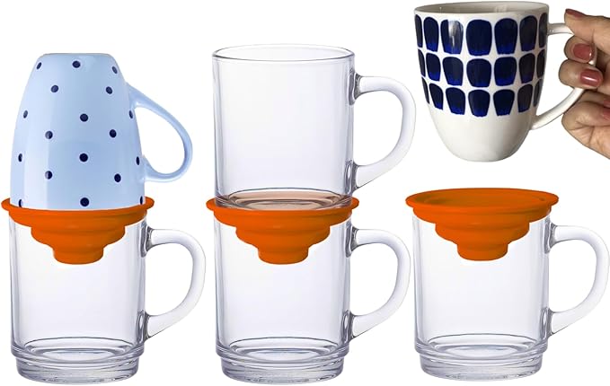 Mug Stacker Kitchen Cabinet Shelf Organizer for Cupboard and Pantry Organization - Expandable and Stackable Storage Solution for Tea Cups and Coffee Mugs - Save Space and Stay Organized (3Pcs Orange)