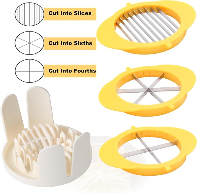 Jawbush 3-in-1 Egg Slicer with Sharp Stainless Steel Blades, Heavy Duty Multi-purpose Food Cutter for Slicing, Wedging & Quartering, Durable Blade Slicer for Hard Boiled Eggs, Strawberries & Kiwis