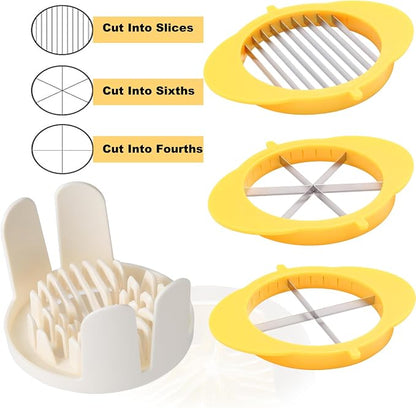 Jawbush 3-in-1 Egg Slicer with Sharp Stainless Steel Blades, Heavy Duty Multi-purpose Food Cutter for Slicing, Wedging & Quartering, Durable Blade Slicer for Hard Boiled Eggs, Strawberries & Kiwis