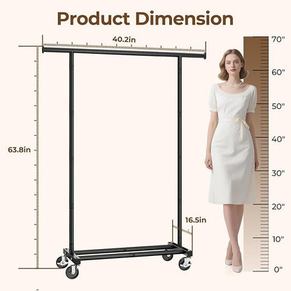 Clothes Rack, Clothing Rack for Hanging Clothes, Rolling Garment Rack Sturdy Coat Rack Portable Wardrobe Rack Metal Closet Rack for Bedroom Laundry Living Room, Black