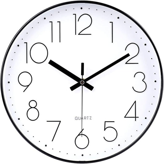jomparis Black Wall Clock 13 1/2 Inches Silent Non Ticking Battery Operated Quartz Modern Decorative Round Wall Clock