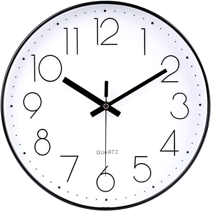 jomparis Small Wall Clock Black Wall Clocks Silent Non-Ticking for Bedroom Bathroom Kitchen(8 Inch)