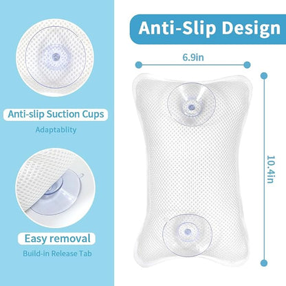 Luxury Bath Pillows for Tub, Slip Resistant Waterproof Bath Pillows for Tub Neck and Back Support with 2 Strong Suction Cups, Relaxing Spa Essentials (White)