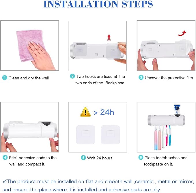 Toothbrush Holder Cleaner with Fan Drying & 6min Timing Function, 5 Toothbrush Slots, Rechargeable Bathroom Wall Mounted Fit Sonic and Manual Toothbrushes
