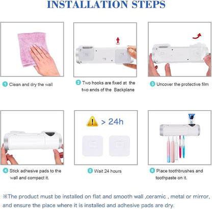 Toothbrush Holder Cleaner with Fan Drying & 6min Timing Function, 5 Toothbrush Slots, Rechargeable Bathroom Wall Mounted Fit Sonic and Manual Toothbrushes