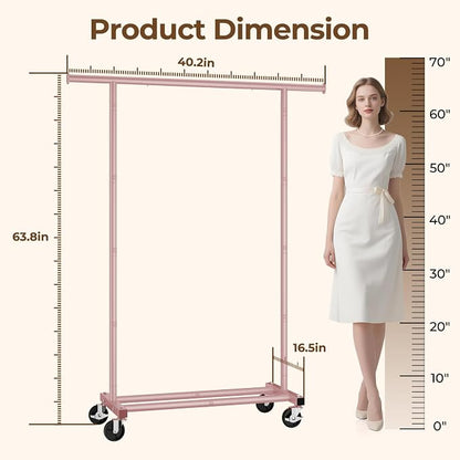 HYSEYY Clothes Rack, Clothing Rack for Hanging Clothes, Rolling Garment Rack Sturdy Coat Rack Portable Wardrobe Rack Metal Closet Rack for Bedroom Laundry Living Room, Pink