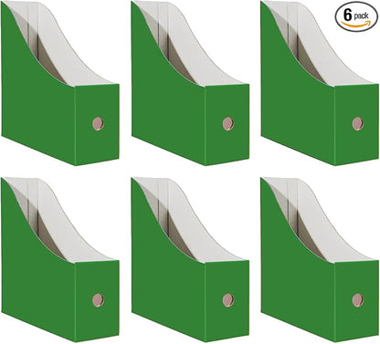 Limitliho 6 Pack Cardboard Magazine Holder for Desk, Book Bins for Classroom Library,Office,Home, 10.6" H x 10.2" L x 3.5" W in Magazine File Holder (Green)