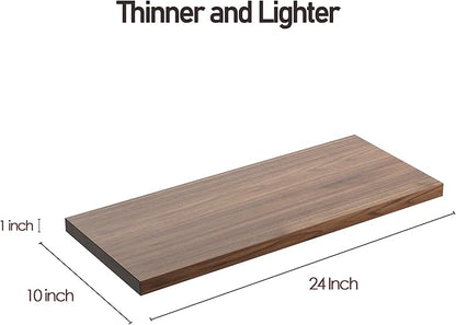 JPND Wall Shelf Set of 3, Walnut Floating Shelves 24 in W x 10 in D x 1 in H, Wooden Floating Wall Shelf with Invisible Brackets for Living Room/Bedroom/Bathroom/Kitchen Storage and Decor